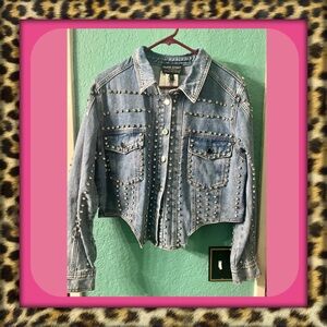 👑✅PRICE FIRM✅ Frank Lyman Design Bejeweled Cropped Denim Jacket. Brand New!